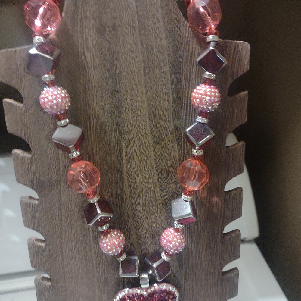 Woman's Red Heart Beaded‎ Necklace
